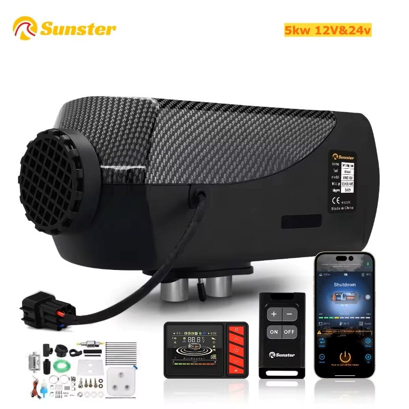 Sunster 8 KW oliefyr - 12V/24V med Bluetooth App og LCD-Display