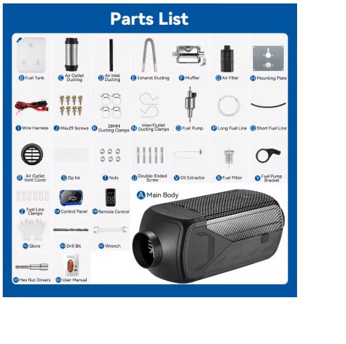 12- 24 Volt 2 KW dieselfyr med bluetooth
