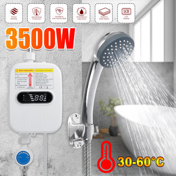 3500W 220V Mini Vandvarmer Elektrisk Tankløs  Badeværelse Hane med Brusehoved LCD Temperaturvisning